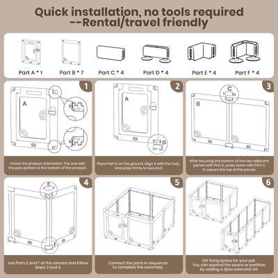 Show full view: LovMor Expandable Indoor 8 Pieces Plastic Puppy & Dog Playpen with Lockable Door, White slide 6 of 7