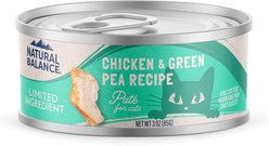 Natural Balance Chicken & Green Pea Limited Ingredient Pate Canned Wet Cat Food, 3-oz can, case of 24