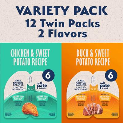 Show full view: Natural Balance Split Cup Chicken & Duck Variety Pack Limited Ingredient Wet Cat Food, 2.6-oz cup, case of 12 slide 3 of 11