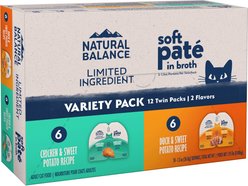 Natural Balance Split Cup Chicken & Duck Variety Pack Limited Ingredient Wet Cat Food, 2.6-oz cup, case of 12