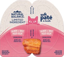 Natural Balance Split Cup Salmon & Sweet Potato Recipe Limited Ingredient Soft Pate in Broth Wet Cat Food, 2.6-oz cup, case of 10