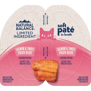 Natural Balance Split Cup Salmon & Sweet Potato Recipe Limited Ingredient Soft Pate in Broth Wet Cat Food, 2.6-oz cup, case of 10
