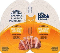 Natural Balance Reserve Split Cup Duck & Sweet Potato Recipe Limited Ingredient Soft Pate in Broth Wet Cat Food, 2.6-oz cup, case of 10