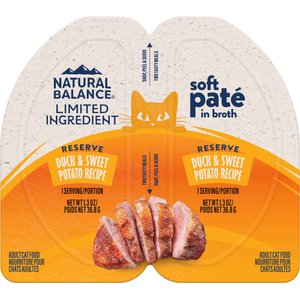 Natural Balance Reserve Split Cup Duck & Sweet Potato Recipe Limited Ingredient Soft Pate in Broth Wet Cat Food, 2.6-oz cup, case of 10