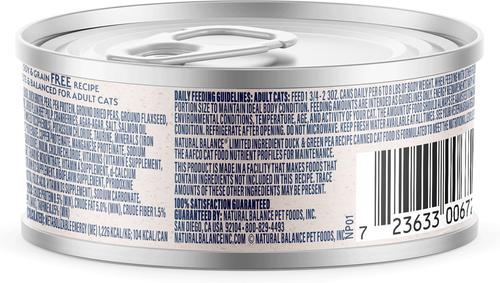 Show full view: Natural Balance Limited Ingredient Reserve Duck & Green Pea Recipe Wet Cat Food, 3-oz can, case of 24 slide 4 of 11