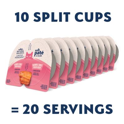 Show full view: Natural Balance Split Cup Salmon & Sweet Potato Recipe Limited Ingredient Soft Pate in Broth Wet Cat Food, 2.6-oz cup, case of 10 slide 3 of 11
