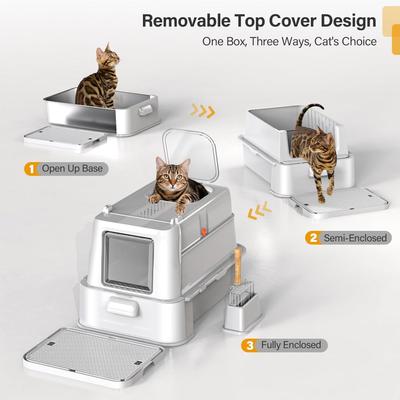 Show full view: HEGGCOOE Enclosed Stainless Steel Cat Litter Box with Lid, X-Large, Light Grey slide 6 of 9