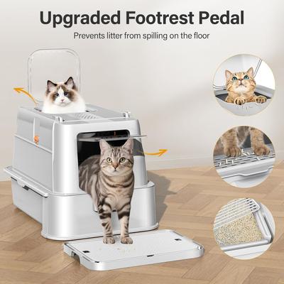 Show full view: HEGGCOOE Enclosed Stainless Steel Cat Litter Box with Lid, X-Large, Light Grey slide 4 of 9