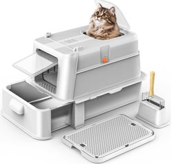 Aphyxen Enclosed Stainless Steel Cat Litter Box with Lid, X-Large, Light Grey