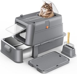 HEGGCOOE Enclosed Stainless Steel Cat Litter Box with Lid, X-Large, Dark Grey