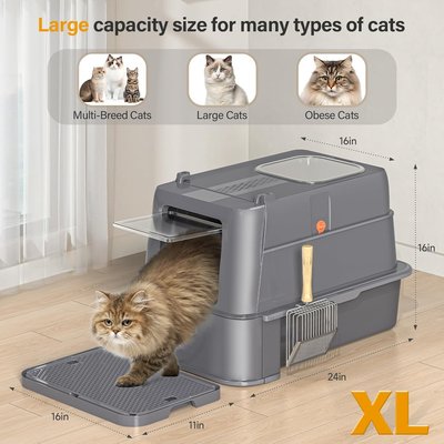 Aphyxen Aphyxen Enclosed Stainless Steel Cat Litter Box with Lid, X-Large, Dark Grey