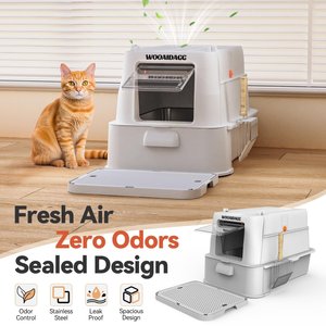 WOOAIDAGG Enclosed Stainless Steel Cat Litter Box with Odor Control, X-Large, Light Grey