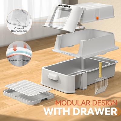 Show full view: WOOAIDAGG Enclosed Stainless Steel Cat Litter Box with Odor Control, X-Large, Light Grey slide 5 of 9