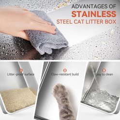 NEEZUKAR Enclosed Stainless Steel Cat Litter Box with Drawer & Flip Door, Dark Grey slide 2 of 7