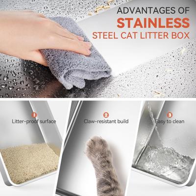 Show full view: WOOAIDAGG Enclosed Stainless Steel Cat Litter Box with Odor Control, X-Large, Light Grey slide 6 of 9