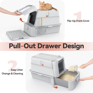 WOOAIDAGG Enclosed Stainless Steel Cat Litter Box with Odor Control, X-Large, Light Grey