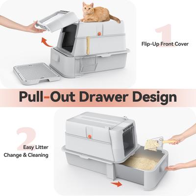 Show full view: WOOAIDAGG Enclosed Stainless Steel Cat Litter Box with Odor Control, X-Large, Light Grey slide 2 of 9