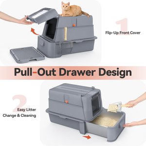 WOOAIDAGG Enclosed Stainless Steel Cat Litter Box with Odor Control, X-Large, Dark Grey