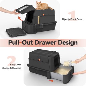 WOOAIDAGG Enclosed Stainless Steel Cat Litter Box with Odor Control, X-Large, Black