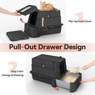 Show full view: WOOAIDAGG Enclosed Stainless Steel Cat Litter Box with Odor Control, X-Large, Black slide 2 of 8