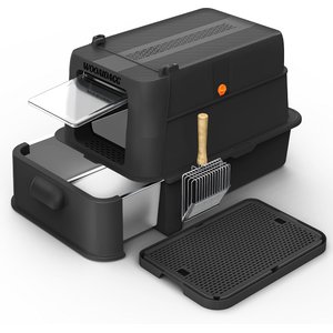 WOOAIDAGG Enclosed Stainless Steel Cat Litter Box with Odor Control, X-Large, Black