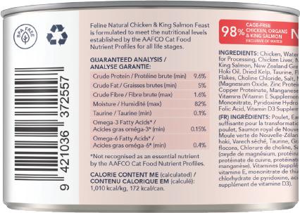 Show full view: Feline Natural New Zealand Chicken & King Salmon Feast Grain-Free Pate Canned Wet Cat Food, 6-oz can, case of 12 slide 3 of 5