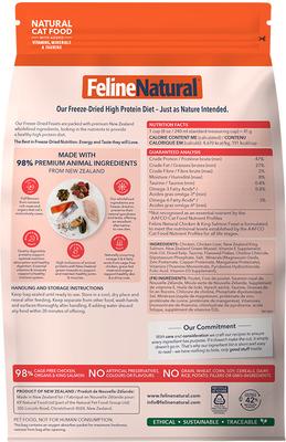 Show full view: Feline Natural New Zealand Grain-Free Chicken & King Salmon Feast Freeze-Dried Cat Food, 11-oz bag slide 3 of 3
