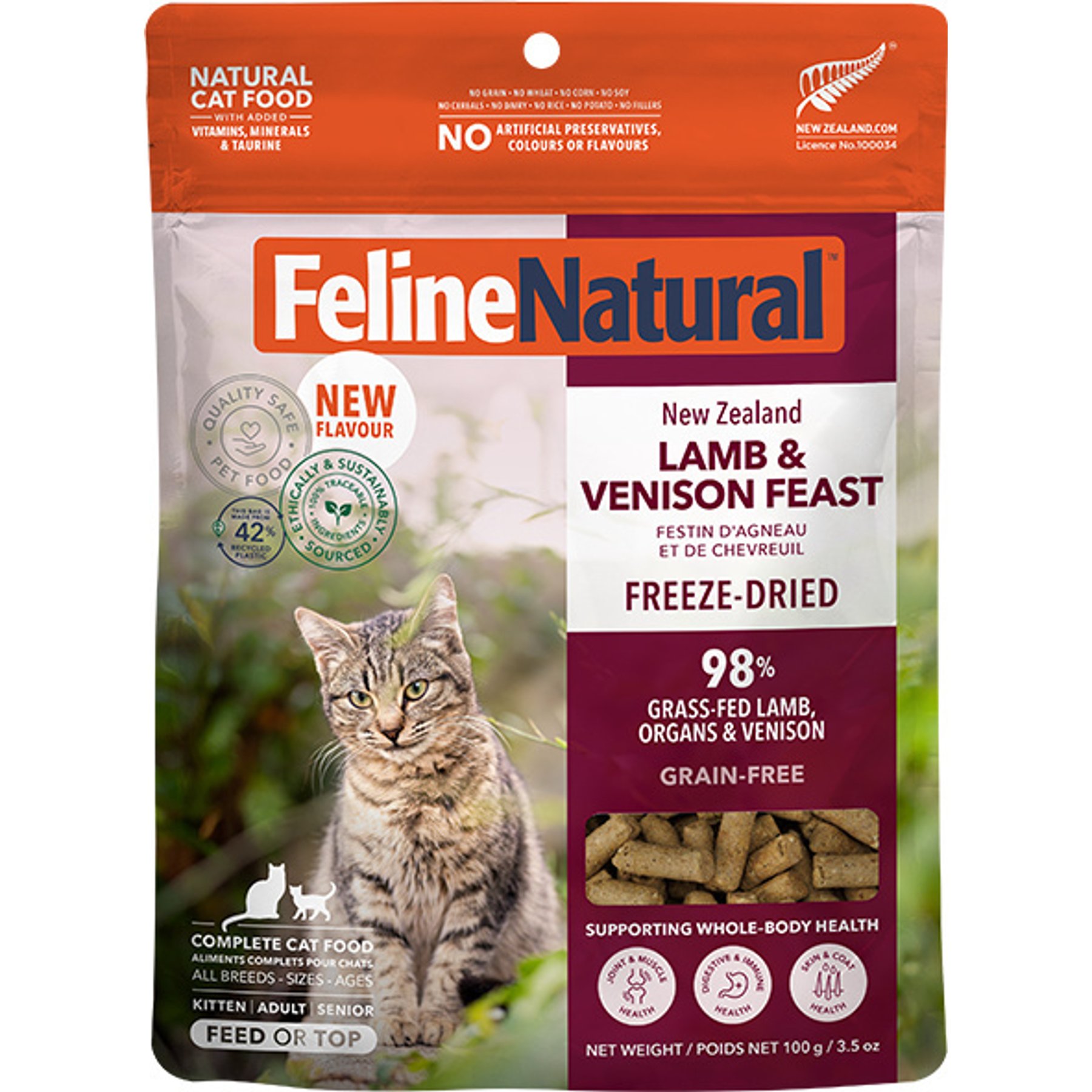 Feline Natural New Zealand Grain-Free Lamb & Venison Feast Freeze-Dried Cat Food, 3.5-oz bag