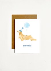 Happy Birthday Dog with Blue Balloon Greeting Card