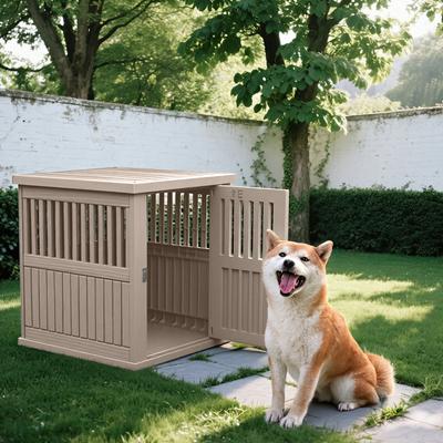 Show full view: Cesicia Resin Dog Crate with Lockable Latch, Light Brown, 39.37 inch slide 3 of 6