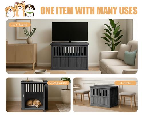 Show full view: Cesicia Resin Dog Crate with Lockable Latch, Black, 39.37 inch slide 4 of 6