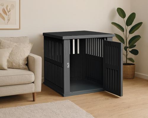 Show full view: Cesicia Resin Dog Crate with Lockable Latch, Black, 39.37 inch slide 3 of 6