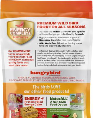Show full view: Backyard Specialty Pet Foods Hungrybird Energy Complete Hot Pepper Suet Bites Songbird Food, 48-oz bag slide 2 of 3