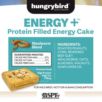 Show full view: Backyard Specialty Pet Foods Hungrybird Energy High Protein Mealworm Peanut Butter Filling No-Melt Suet Cake Songbird Food, 12-oz box slide 3 of 3