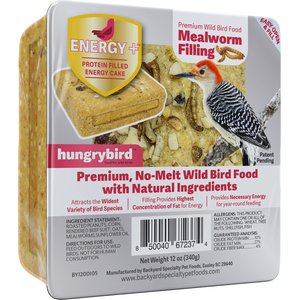 Backyard Specialty Pet Foods Hungrybird Energy High Protein Mealworm Peanut Butter Filling No-Melt Suet Cake Songbird Food, 12-oz box