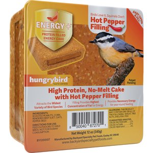 Backyard Specialty Pet Foods Hungrybird Energy High Protein Hot Pepper Filling No-Melt Suet Cake Songbird Food, 12-oz box