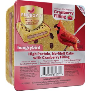 Backyard Specialty Pet Foods Hungrybird Energy High Protein Cranberry Filling No-Melt Suet Cake Songbird Food, 12-oz box