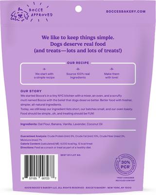 Show full view: Bocce's Bakery Bedtime Tea Banana, Vanilla & Lavender Dog Treats, 5-oz bag + Soft Chew Calming Supplement for Dogs, 60 count slide 3 of 10