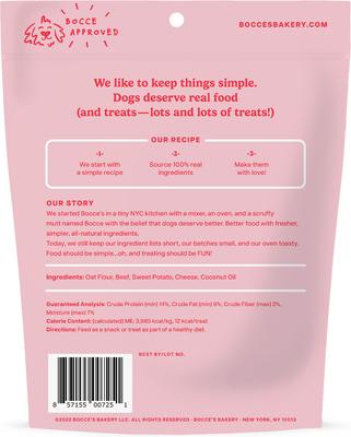 Show full view: Bocce's Bakery Burgers & Fries Beef, Sweet Potatoes & Cheese Dog Treats, 5-oz bag + Bac'n Nutty PB & Bacon Training Bites Dog Treats, 6-oz bag slide 3 of 9