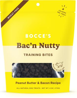 Show full view: Bocce's Bakery Burgers & Fries Beef, Sweet Potatoes & Cheese Dog Treats, 5-oz bag + Bac'n Nutty PB & Bacon Training Bites Dog Treats, 6-oz bag slide 6 of 9