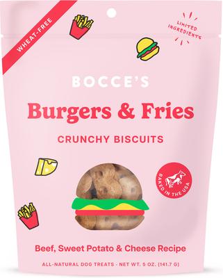 Show full view: Bocce's Bakery Burgers & Fries Beef, Sweet Potatoes & Cheese Dog Treats, 5-oz bag + Bac'n Nutty PB & Bacon Training Bites Dog Treats, 6-oz bag slide 2 of 9
