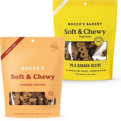 Bocce's Bakery Soft & Chewy Peanut Butter & Banana Recipe Dog Treats, 6-oz bag + Cheese Recipe Dog Treats, 6-oz bag