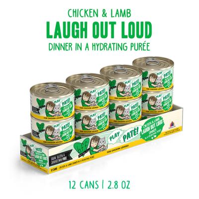 Show full view: BFF Play Pate Lovers Chicken & Lamb Laugh Out Loud Wet Cat Food, 2.8-oz can, pack of 12 slide 3 of 12