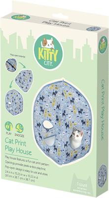 Show full view: Kitty City Cat Print Interactive Cat Toy House, Blue slide 4 of 8