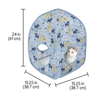 Show full view: Kitty City Cat Print Interactive Cat Toy House, Blue slide 6 of 8