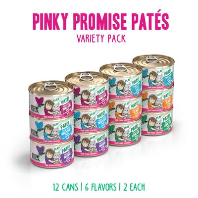 Show full view: BFF PLAY Best Feline Friend Lovers Aw Yeah! Pinky Promise Paté! Variety Pack Grain-Free Wet Cat Food, 2.8-oz can, case of 12 slide 3 of 12