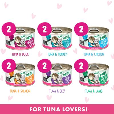 Show full view: BFF PLAY Best Feline Friend Lovers Aw Yeah! Pinky Promise Paté! Variety Pack Grain-Free Wet Cat Food, 2.8-oz can, case of 12 slide 6 of 12