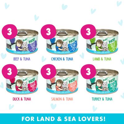 Show full view: BFF PLAY Best Feline Friend Pate Lovers, Aw Yeah! Blue Pate Buffet Variety Pack Wet Cat Food, 2.8-oz can, case of 18 slide 6 of 13