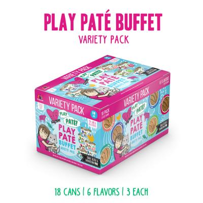 Show full view: BFF PLAY Best Feline Friend Pate Lovers, Aw Yeah! Blue Pate Buffet Variety Pack Wet Cat Food, 2.8-oz can, case of 18 slide 3 of 13