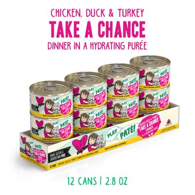 Show full view: BFF Play Pate Lovers Chicken, Duck & Turkey Take a Chance Wet Cat Food, 2.8-oz can, pack of 12 slide 3 of 12